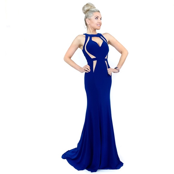 Navy Blue Fitted Pageant Evening Gown Prom Dress - Picture 7 of 8